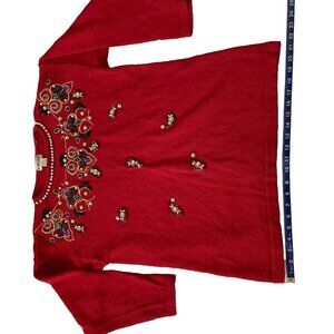 Vintage Victoria Jones Red Beaded Sweater Medium